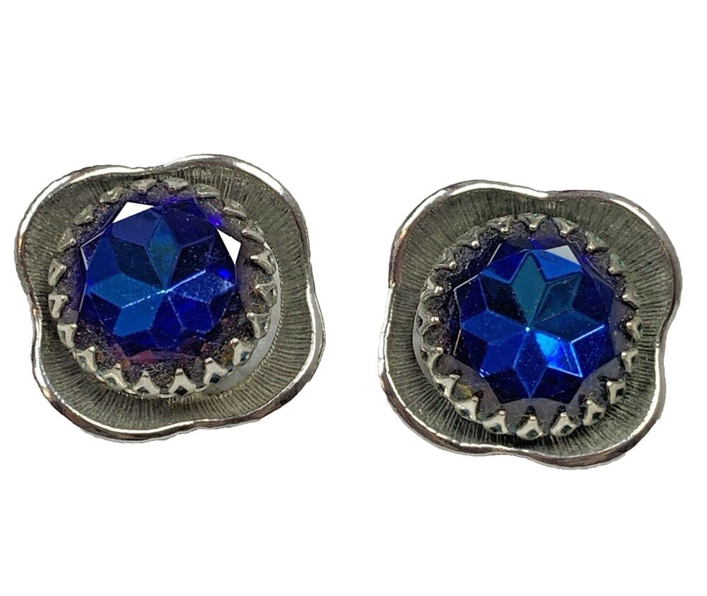 Vintage 1950s Blue Rivoli Glass Clip-On Earrings
